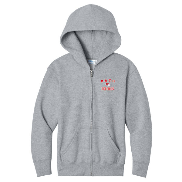 Mayo Redbirds Girls Basketball Design 4 on a - Youth Core Fleece Full Zip Hooded Sweatshirt Thumbnail